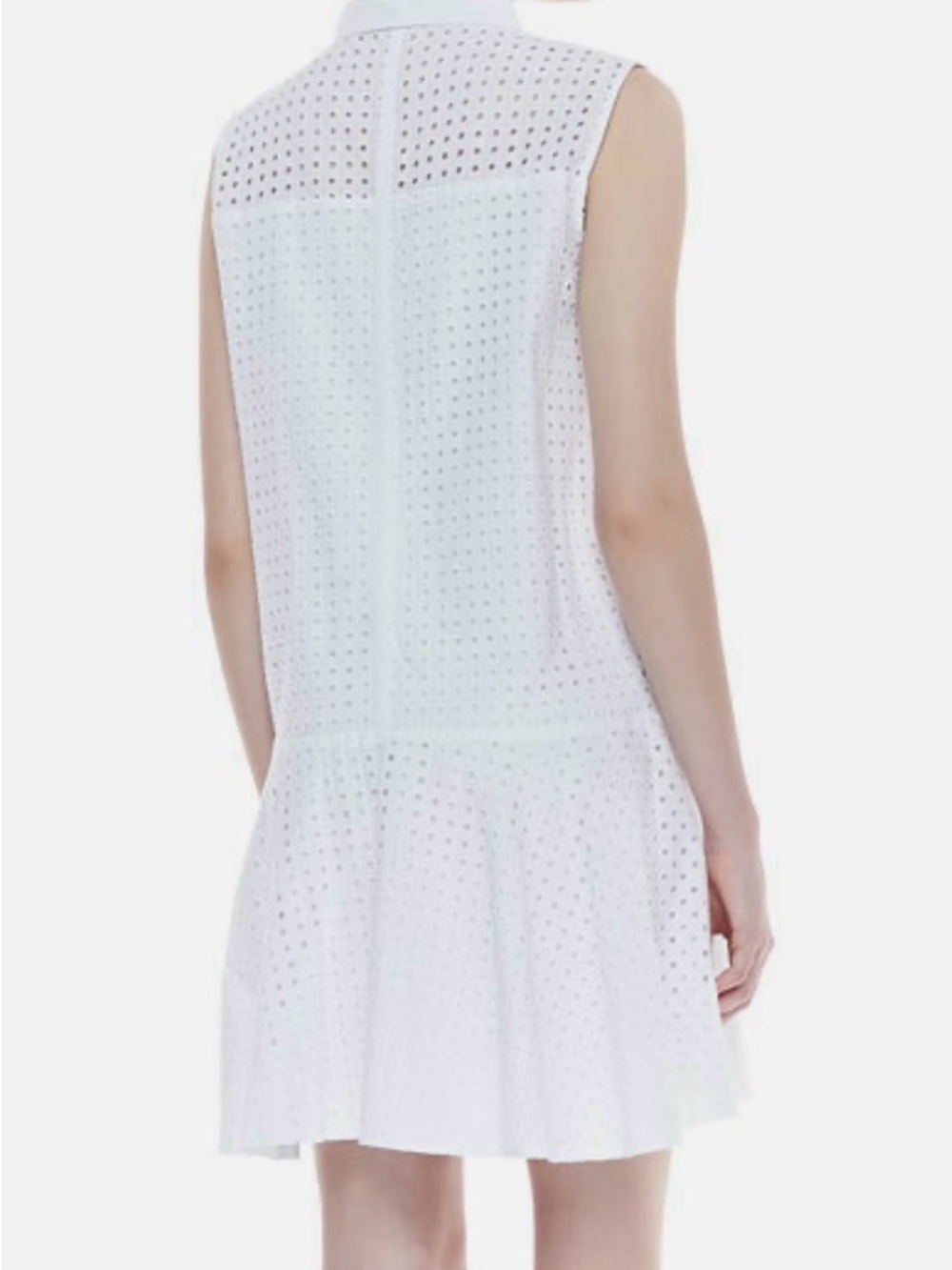 Jonathan Simkahai Sleeveless White Eyelet Drop Waist Shirt Dress - Picture 2 of 6